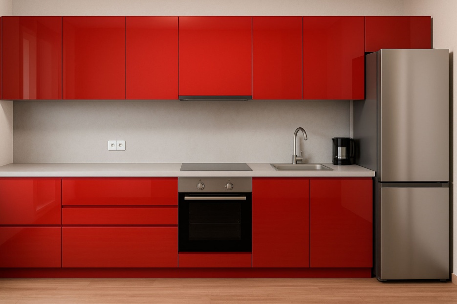 Красная кухня Red Modern Gloss из пластика без ручек