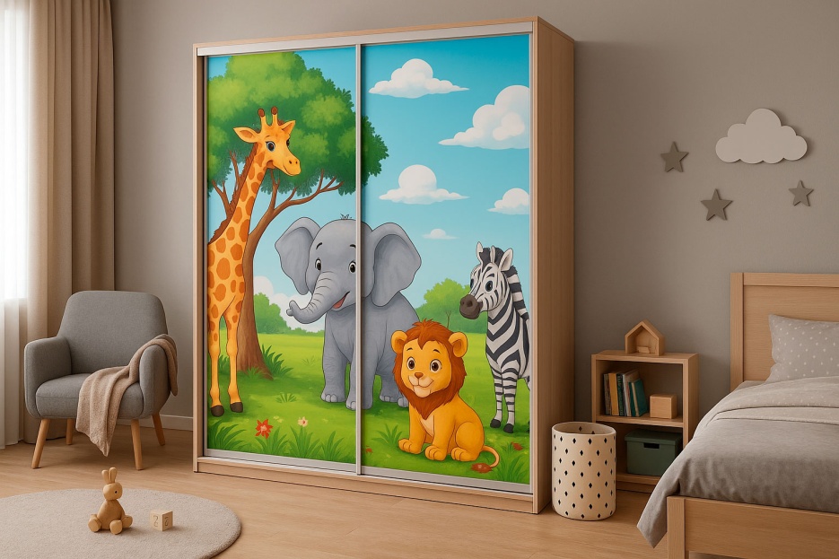 Детский шкаф-купе с фотопечатью «Сафари друзья»